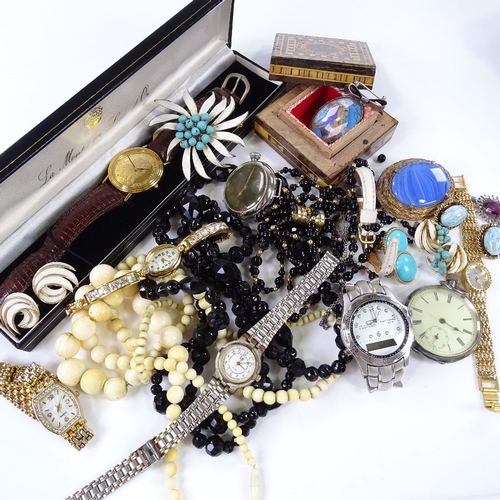 819 - Various Victorian and later jewellery, including Whitby jet, Christian Dior earrings etc