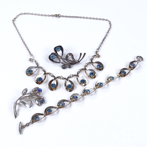 821 - A suite of Danish sterling silver and blue stone jewellery, by Hermann Siersbol, comprising necklace... 