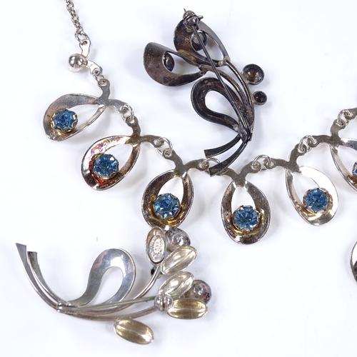 821 - A suite of Danish sterling silver and blue stone jewellery, by Hermann Siersbol, comprising necklace... 