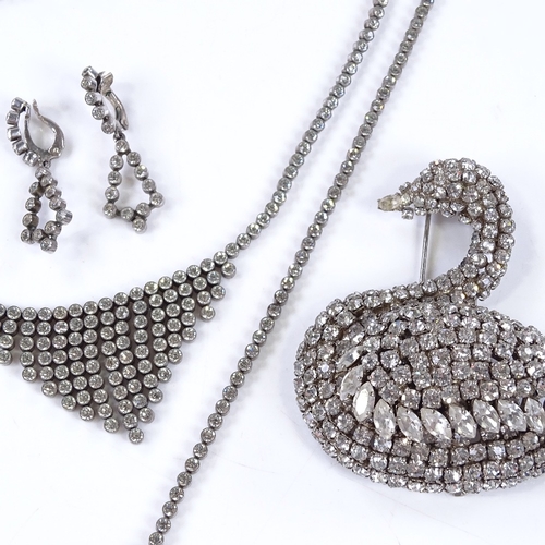 822 - A suite of Art Deco silver and stone set jewellery, comprising tassel necklace, line bracelet and pa... 