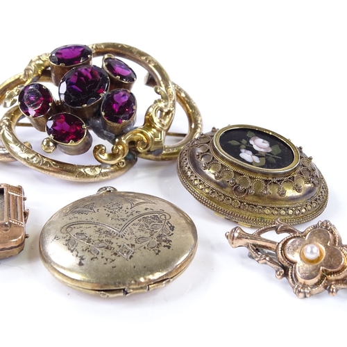 824 - Various Victorian and later jewellery, including pietra dura brooch, snake brooch etc (7)