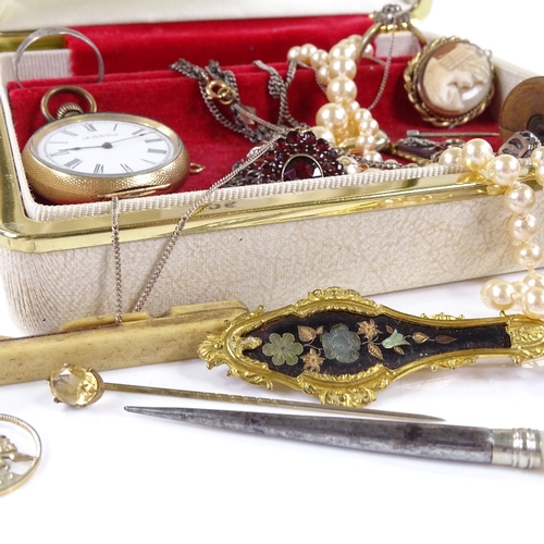 825 - Various Victorian and later jewellery, including fob watch, brooches etc