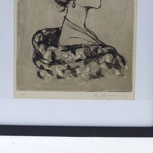 1381 - Etching/aquatint, portrait of a woman in profile, indistinctly signed in pencil, 11.5