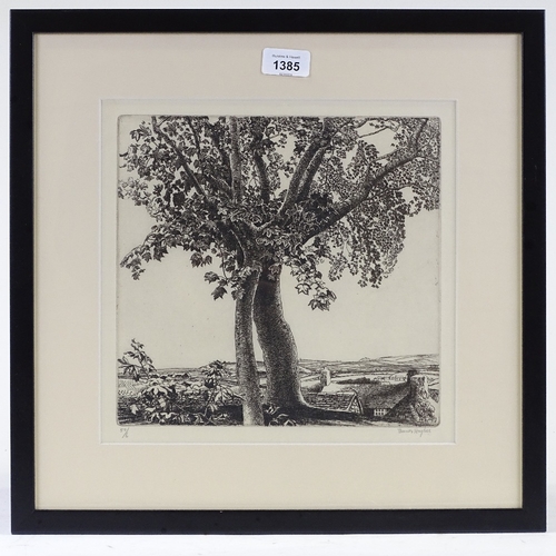 1385 - Eleanor Hughes, engraving, tree, signed in pencil, plate size 10