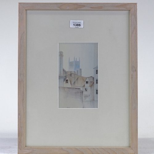 1386 - G Watson, watercolour, Bridge Street Cambridge, 7.5