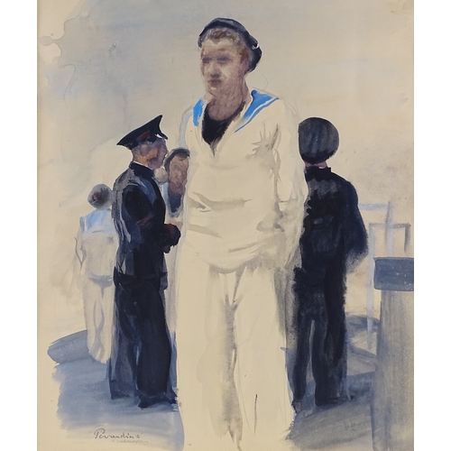 1388 - Paul Perraudin, watercolour, study of a sailor, 1940, 25