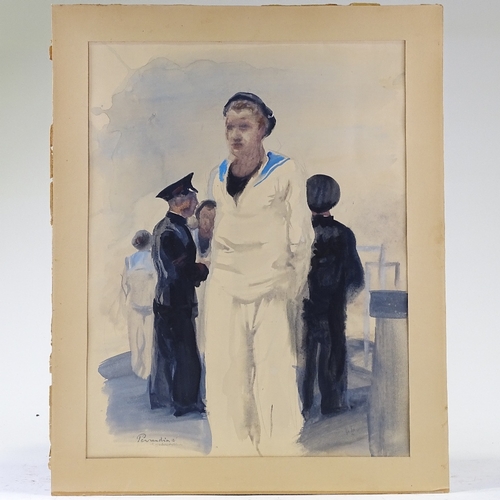 1388 - Paul Perraudin, watercolour, study of a sailor, 1940, 25