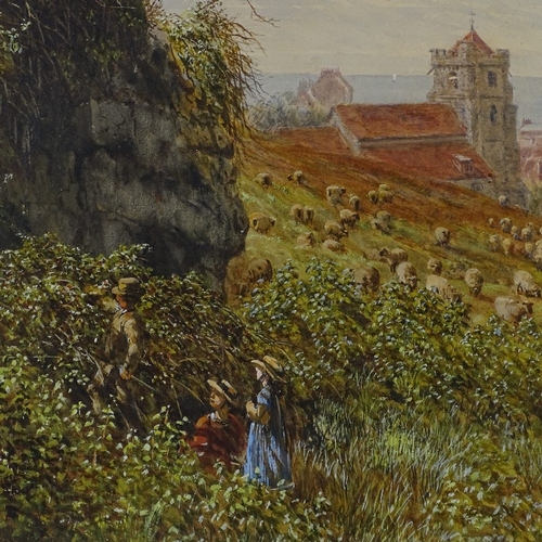 1394 - 19th/20th century watercolour, blackberry picking near Hastings, unsigned, 14