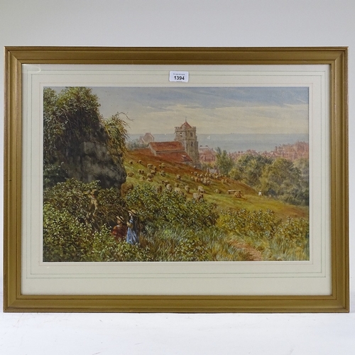 1394 - 19th/20th century watercolour, blackberry picking near Hastings, unsigned, 14