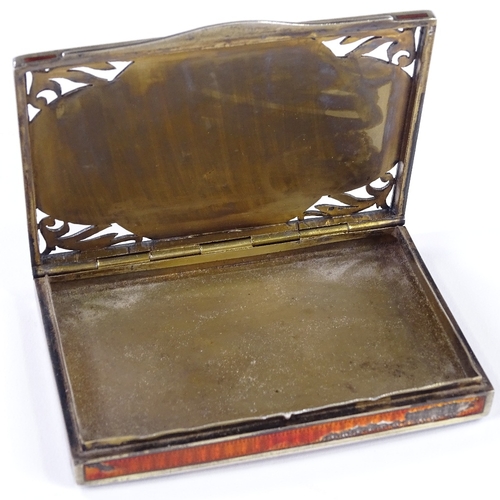 835 - A Continental unmarked silver-gilt and red guilloche enamel card case, with zig-zag engine turned de... 