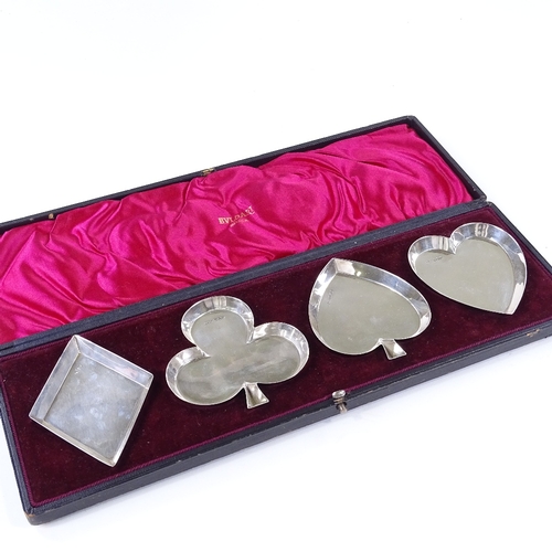 839 - BULGARI - a Victorian set of 4 playing card suit dishes/trays, with original collection sticker on r... 