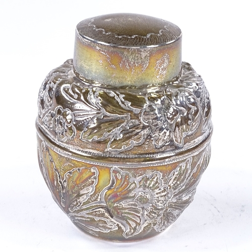 856 - An Edwardian silver baluster tea caddy, with relief embossed floral decoration, by Pairpoint Brother... 