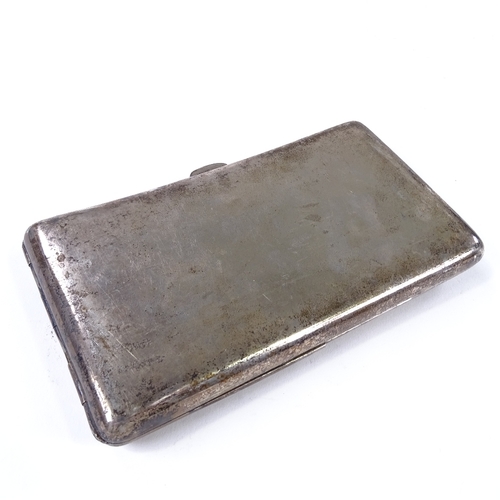 861 - An unusual large silver double-fronted cigarette case, of plain curved form, stamped silver, length ... 