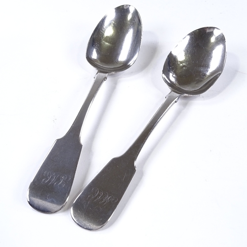 868 - A pair of William IV silver Fiddle pattern serving spoons, by Edwin Henry Sweet, hallmarks Exeter 18... 