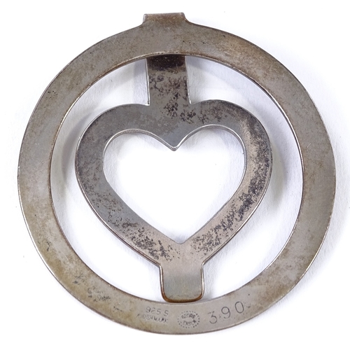 876 - A Georg Jensen Danish sterling silver heart money clip, made for the Heart Association, model no. 39... 