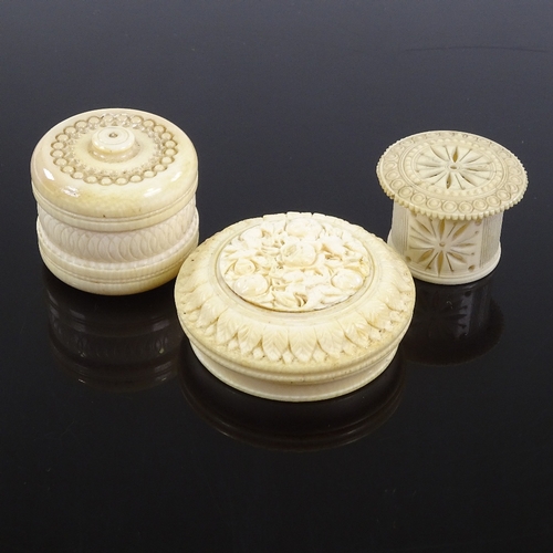 101 - 3 various 19th century carved ivory boxes, largest 6cm across (3)