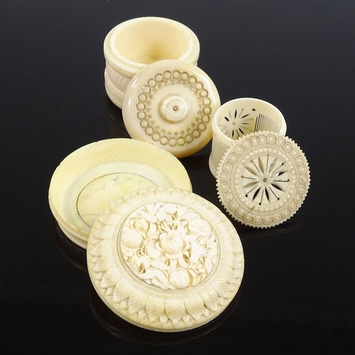 101 - 3 various 19th century carved ivory boxes, largest 6cm across (3)