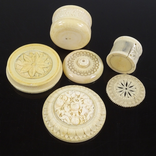 101 - 3 various 19th century carved ivory boxes, largest 6cm across (3)