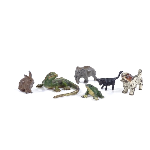 116 - 2 cold painted bronze miniature lizard and dog ornaments (dog length 3cm), and 4 other miniature spe... 