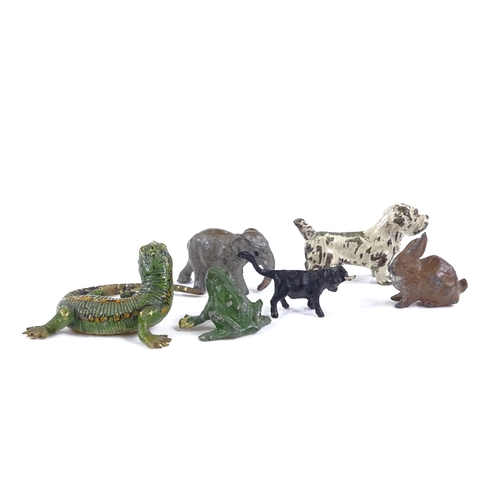 116 - 2 cold painted bronze miniature lizard and dog ornaments (dog length 3cm), and 4 other miniature spe... 