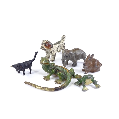 116 - 2 cold painted bronze miniature lizard and dog ornaments (dog length 3cm), and 4 other miniature spe... 