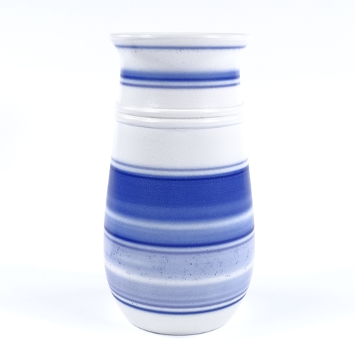 128 - Poole Pottery Calypso vase, white glaze with blue bands, by Carol Cutler, 1977, height 23cm