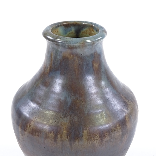 129 - Upchurch Pottery 1930s handmade vase with brown/grey drip glaze, height 17.5cm