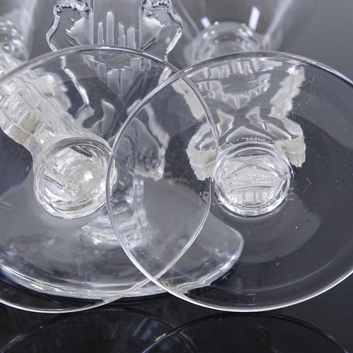 23 - Rene Lalique set of 3 glasses with funnel-shaped bowls and moulded Classical figure design stems, he... 