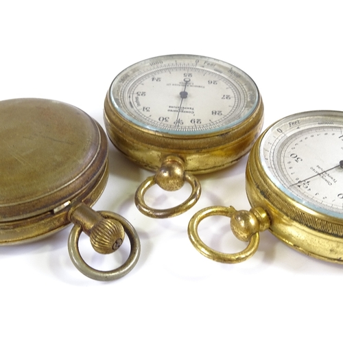 41 - 3 Victorian pocket barometers, gilt-metal cases (3)