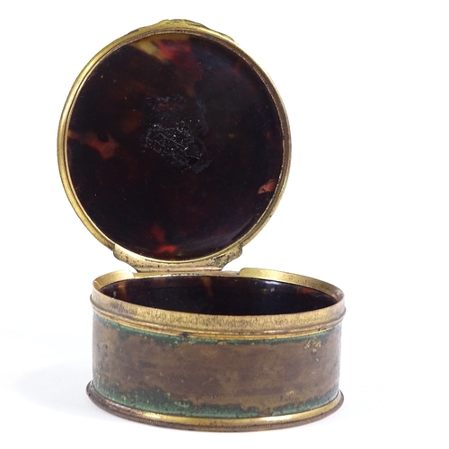 47 - An 18th/19th century green and gilt lacquer box with gilt-metal mounts, 7cm diameter