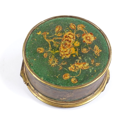 47 - An 18th/19th century green and gilt lacquer box with gilt-metal mounts, 7cm diameter