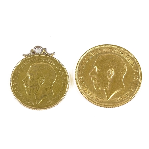 49 - A 1912 gold sovereign, and a 1911 gold half sovereign with pendant mount