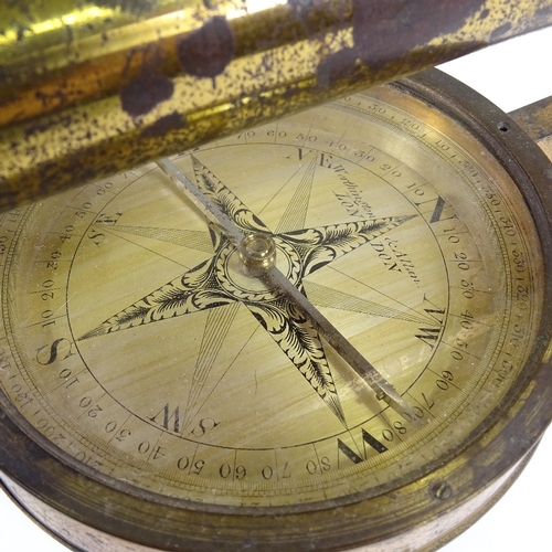 51 - A 19th century surveyor's level, gilt-brass case with engraved silvered compass signed Worthington &... 