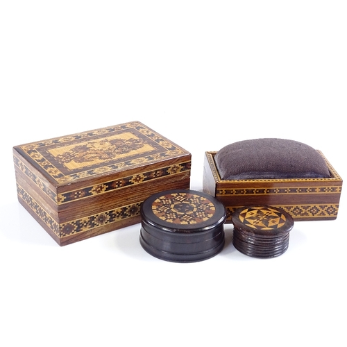 54 - 4 small Victorian Tunbridge Ware boxes, largest length 8cm