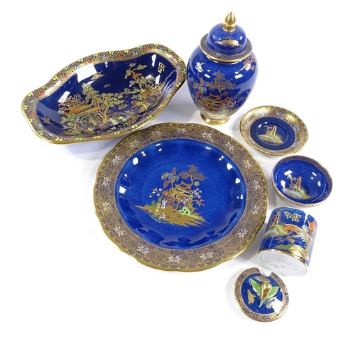 63 - 5 pieces of Carlton Ware Bleu Royale, including a lidded ginger jar, height 17cm, and a preserve pot... 