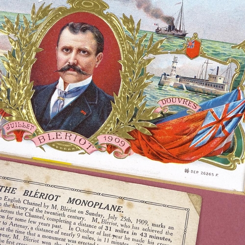 64 - The Bleriot Monoplane July 1909, a set of 3 printed and gilded commemorative cards produced for the ... 