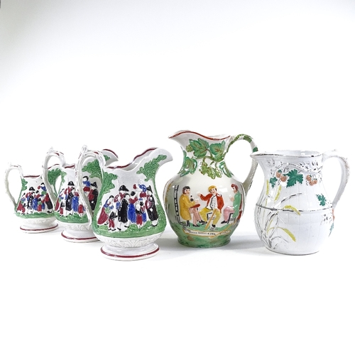 68 - 5 various Staffordshire relief-moulded jugs (5)