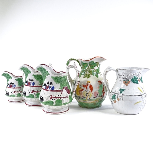 68 - 5 various Staffordshire relief-moulded jugs (5)