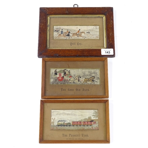 143 - 3 Victorian silk Stevengraphs, including The Present Time depicting a steam train, in original frame... 