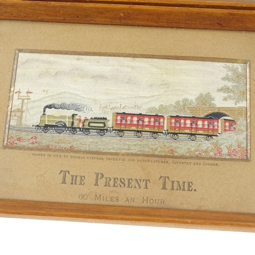 143 - 3 Victorian silk Stevengraphs, including The Present Time depicting a steam train, in original frame... 