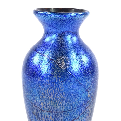 144 - Laucharne blue iridescent glass Studio vase, height 20cm