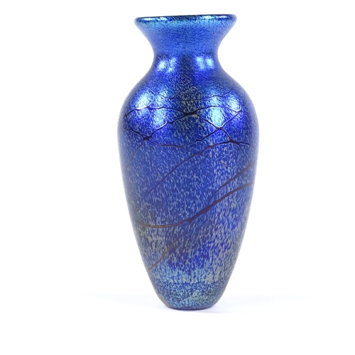 144 - Laucharne blue iridescent glass Studio vase, height 20cm