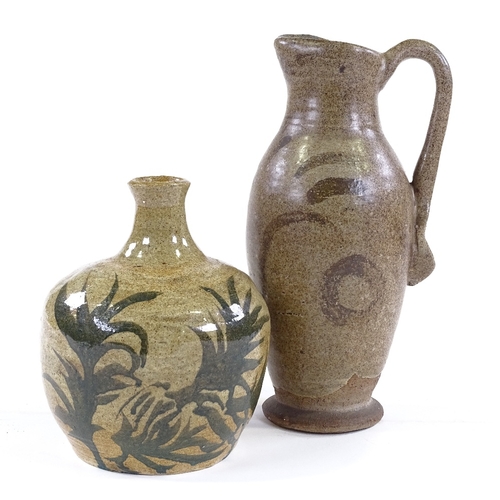 145 - 2 pieces of British Studio pottery, comprising a tall jug signed J Divine 1938, height 26cm, and a n... 