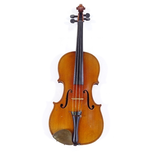 154 - A mid-20th century violin, no labels or maker's marks, back length 36cm, with case