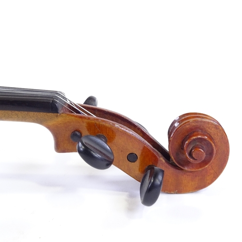 154 - A mid-20th century violin, no labels or maker's marks, back length 36cm, with case