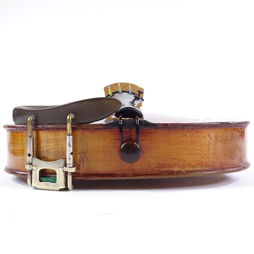 154 - A mid-20th century violin, no labels or maker's marks, back length 36cm, with case