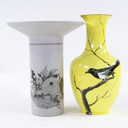 156 - A Rosenthal vase with flared rim, height 26cm, and a Cauldon yellow ground china vase with hand pain... 