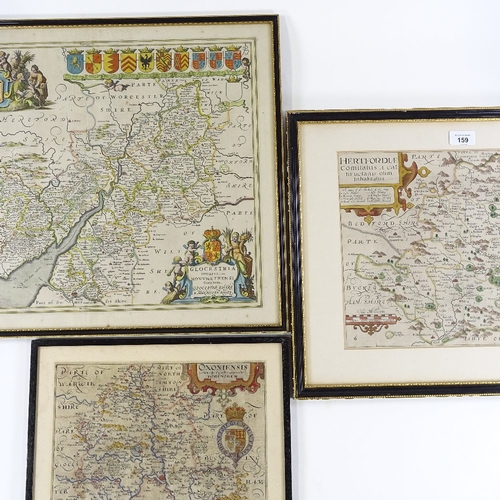 159 - 3 Antique maps, comprising J Norden Hertfordshire 1637, Saxton & Hole Oxfordshire 1637, and P Mortie... 