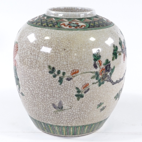 165 - A Chinese porcelain jar with hand painted exotic bird, height 25cm