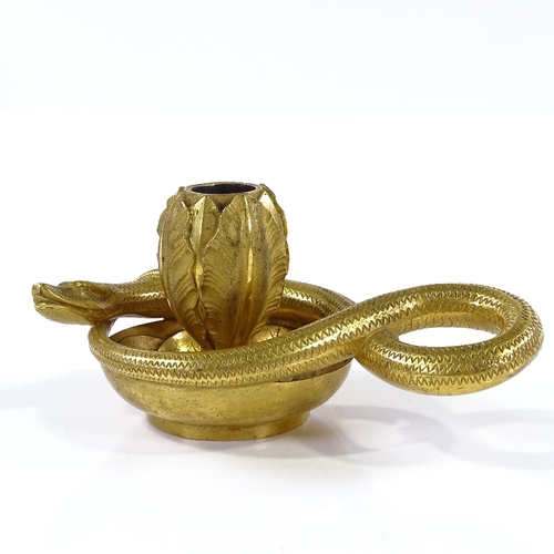 173 - A 19th century gilt-bronze entwined serpent-design candle holder, length 17cm